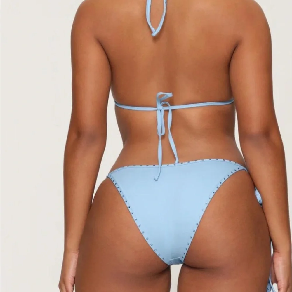 SKIMS Light Blue Tie-Side Bikini Bottom with Stud Trim